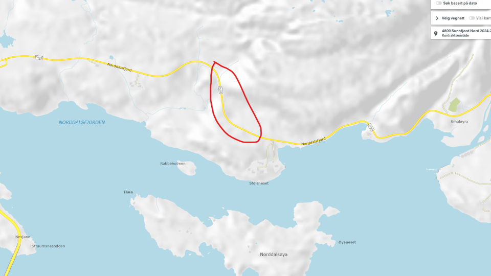 Lenkje til artikkel: Fylkesveg 5698 Nordalsfjorden vert stengt i periodar inntil to timar 1. og 2. juni