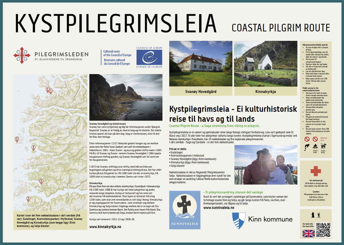 Eit informasjonsskilt om Kystpilegrimsreisa på Florø Hamn - Klikk for stort bilete
